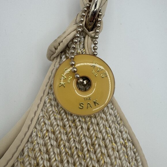 The Sak Hobo Beige Cream Woven Crochet Shoulder Hobo Bag Purse Metallic Gold - Picture 3 of 15